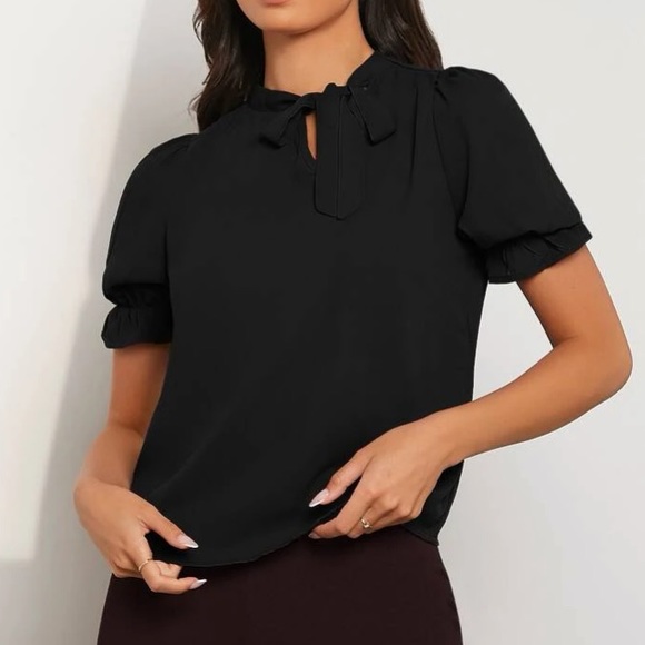 Luxe ruffle trim tie neck blouse - Picture 7 of 16